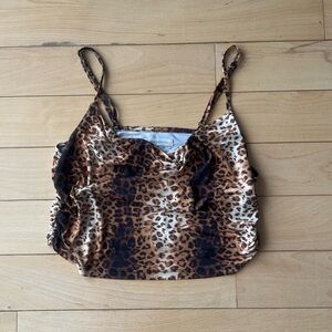 Urban Outfitters Leopard Print Cowl Neck Ruched Cropped Cami